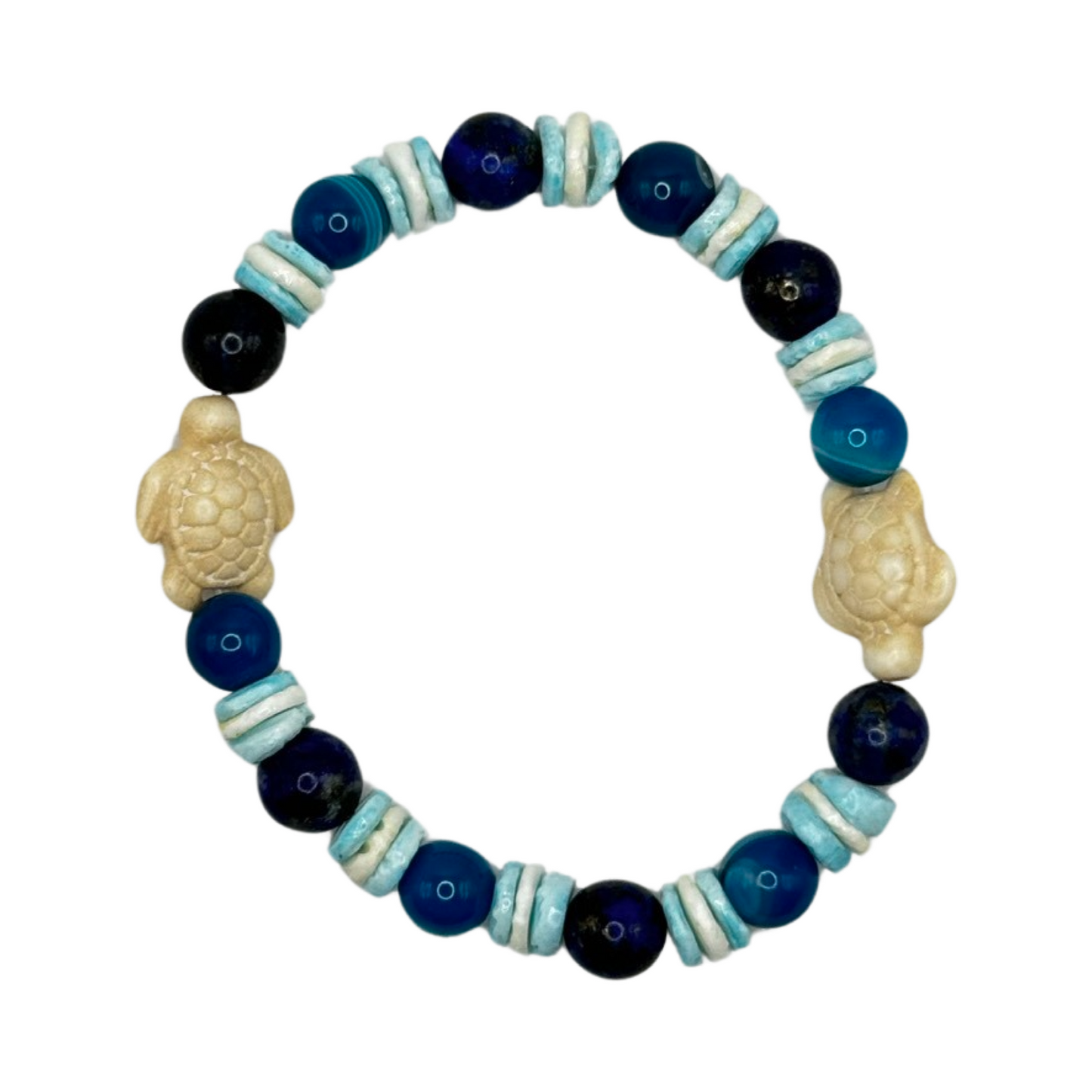 Honu (Turtle) Blue Crazy Lace Agate Bracelet - Embrace Joy and Emotional Balance