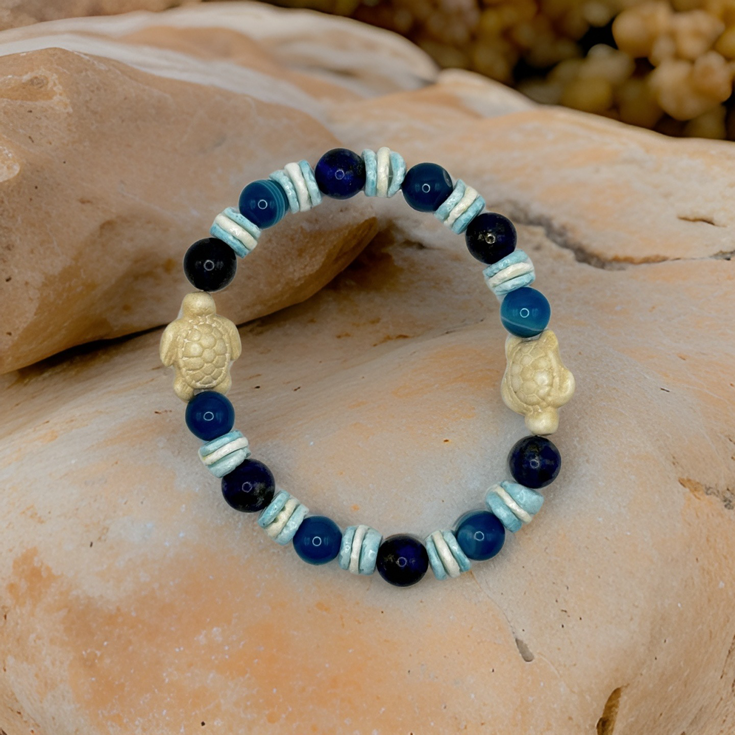 Honu (Turtle) Blue Crazy Lace Agate Bracelet - Embrace Joy and Emotional Balance