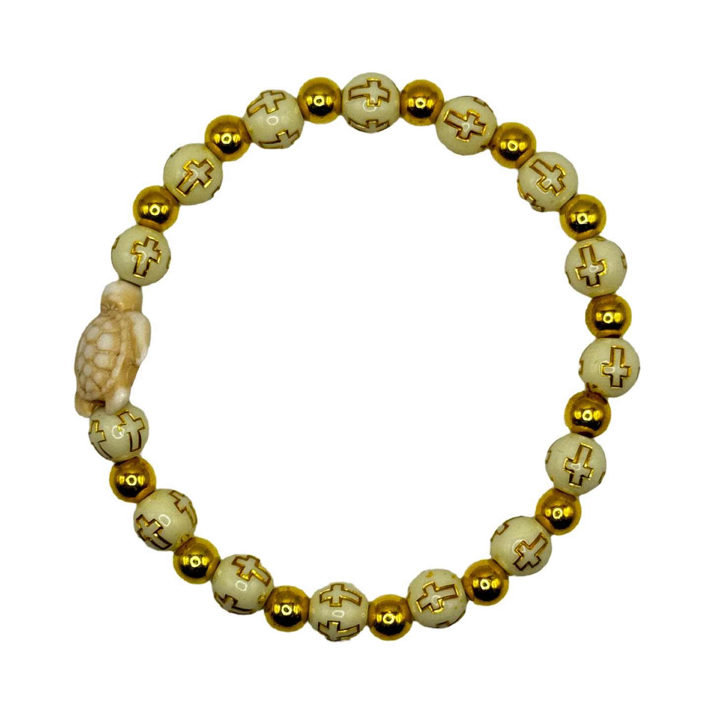 Coconut Shell Cross Bead Bracelet - Self-Awareness and Enlightenment