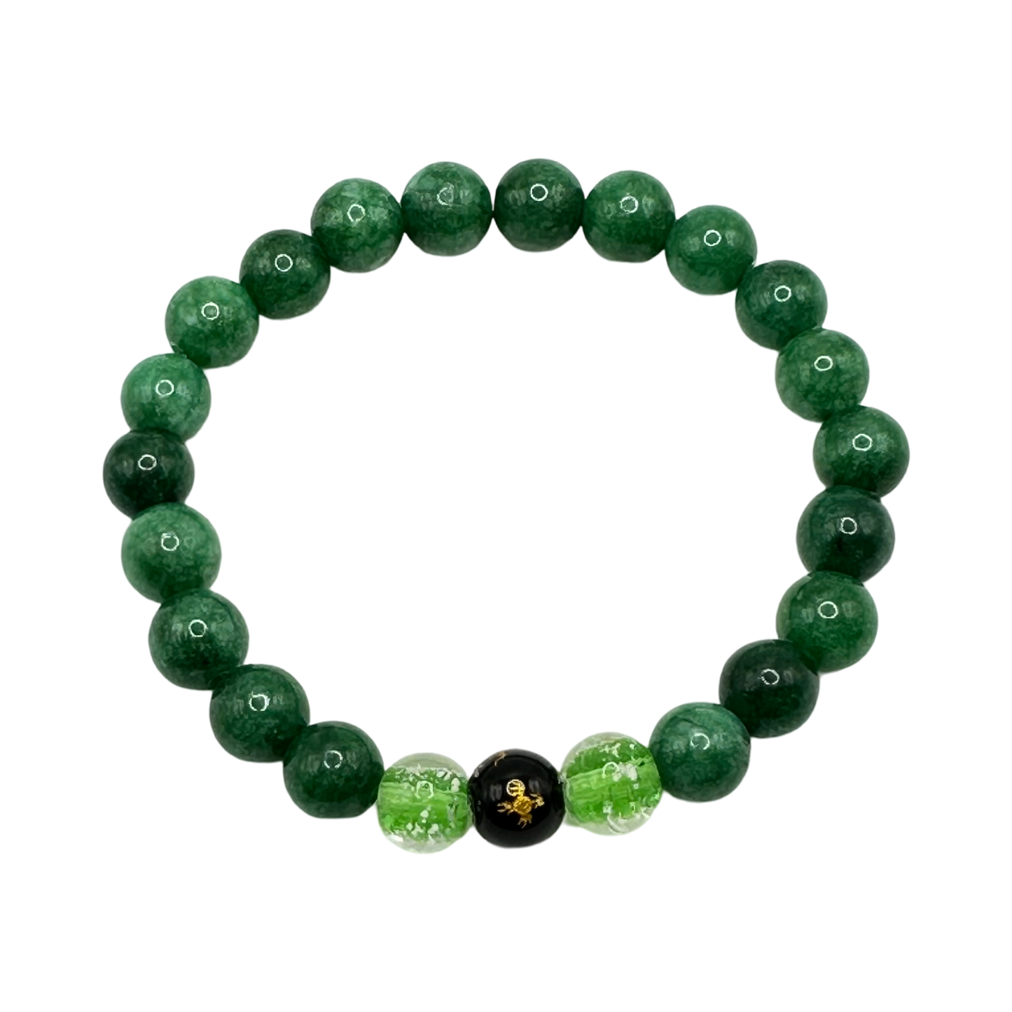 Dragon Bead Green and Black Agate Bracelet - Balance and Strength