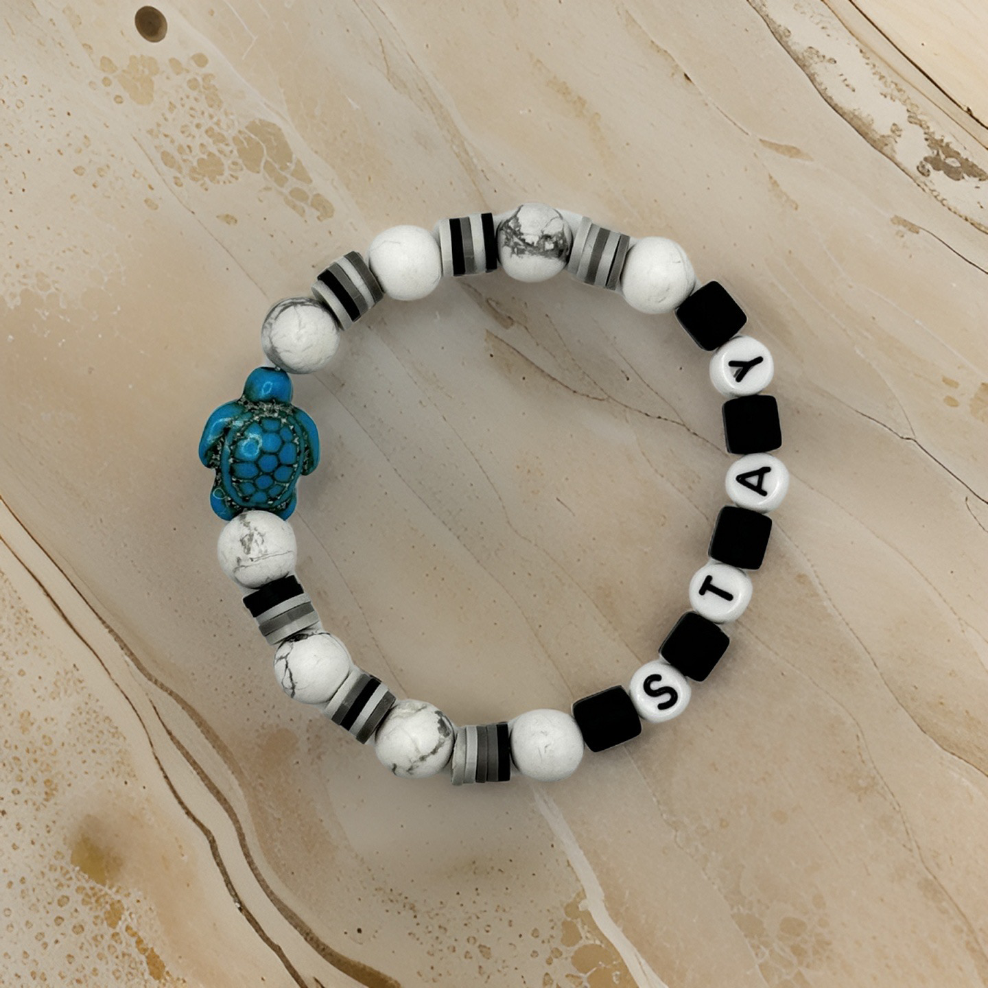 Honu (Turtle) + STAY Howlite Bracelet - Healing and Serenity