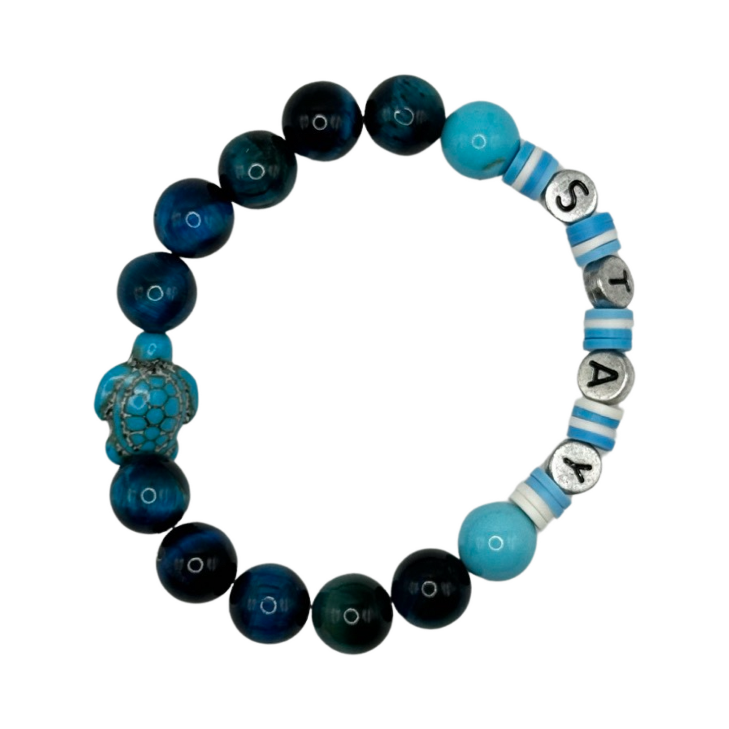 Honu (Turtle) + STAY Blue Tiger's Eye and Turquoise Bracelet - Mental Clarity