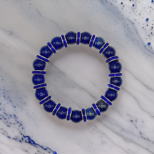 Lapis Lazuli with Blue Crystal Rhinestone Bracelet - Total Awareness