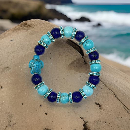 Honu (Turtle) Lapis Lazuli and Turquoise Bracelet - Well-Being and Spiritual Enlightenment