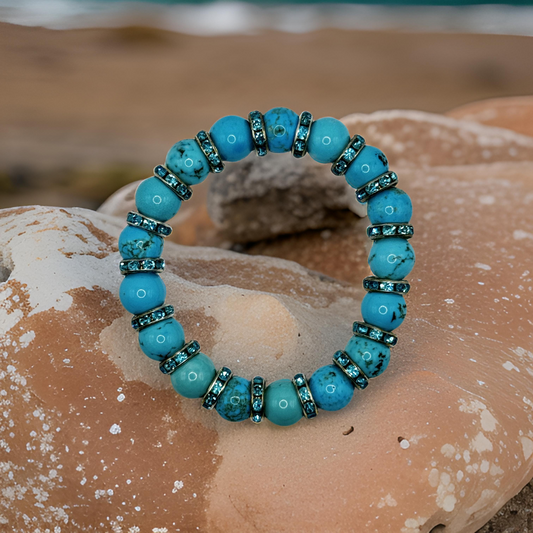 Turquoise with Light Blue Crystal Rhinestone Bracelet - Healing