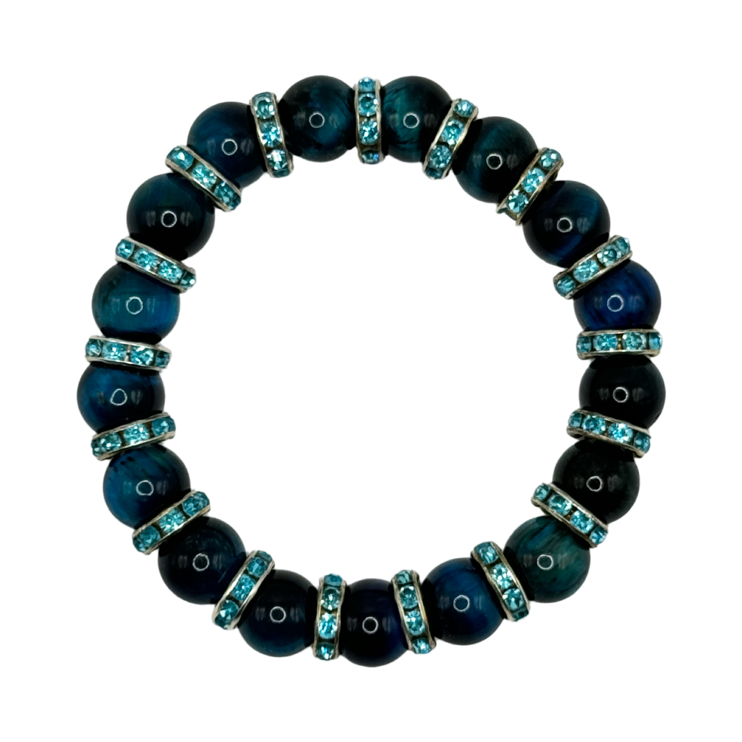 Blue Tiger's Eye with Blue Crystal Rhinestone  Bracelet - Clarity and Confidence