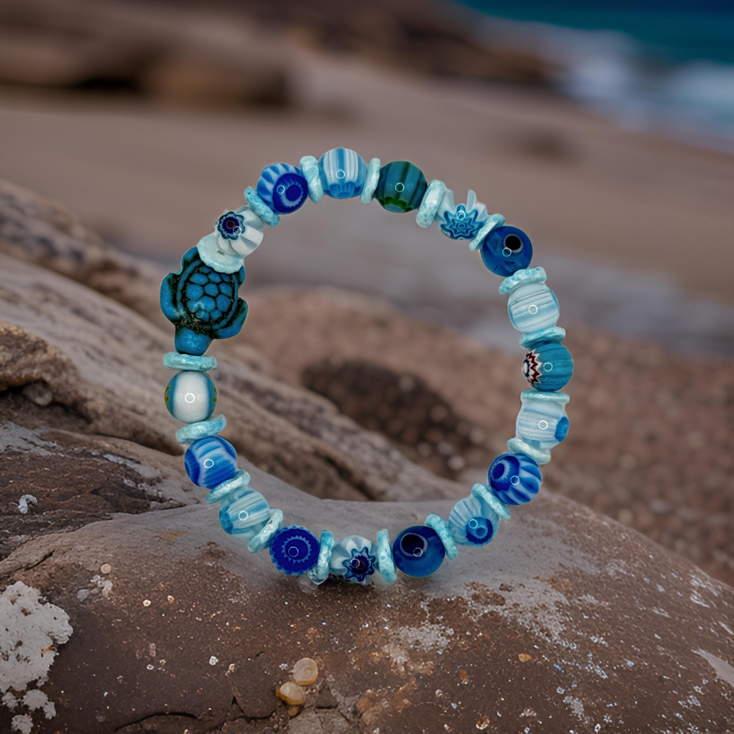 Honu (Turtle) Blue Agate Bracelet - Stress Free and Emotional Well-Being