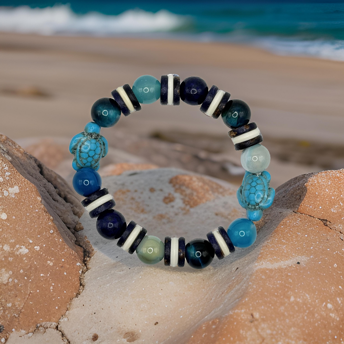 Double Honu (Turtle) Blue Tiger's Eye Bracelet - Clarity and Confidence