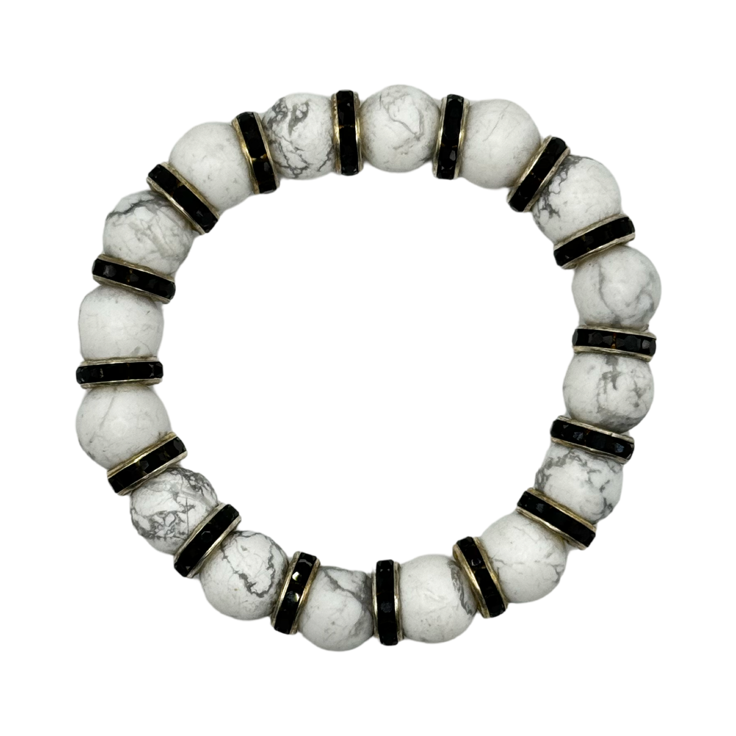 Howlite with Black Crystal Rhinestone Bracelet - Healing and Serenity