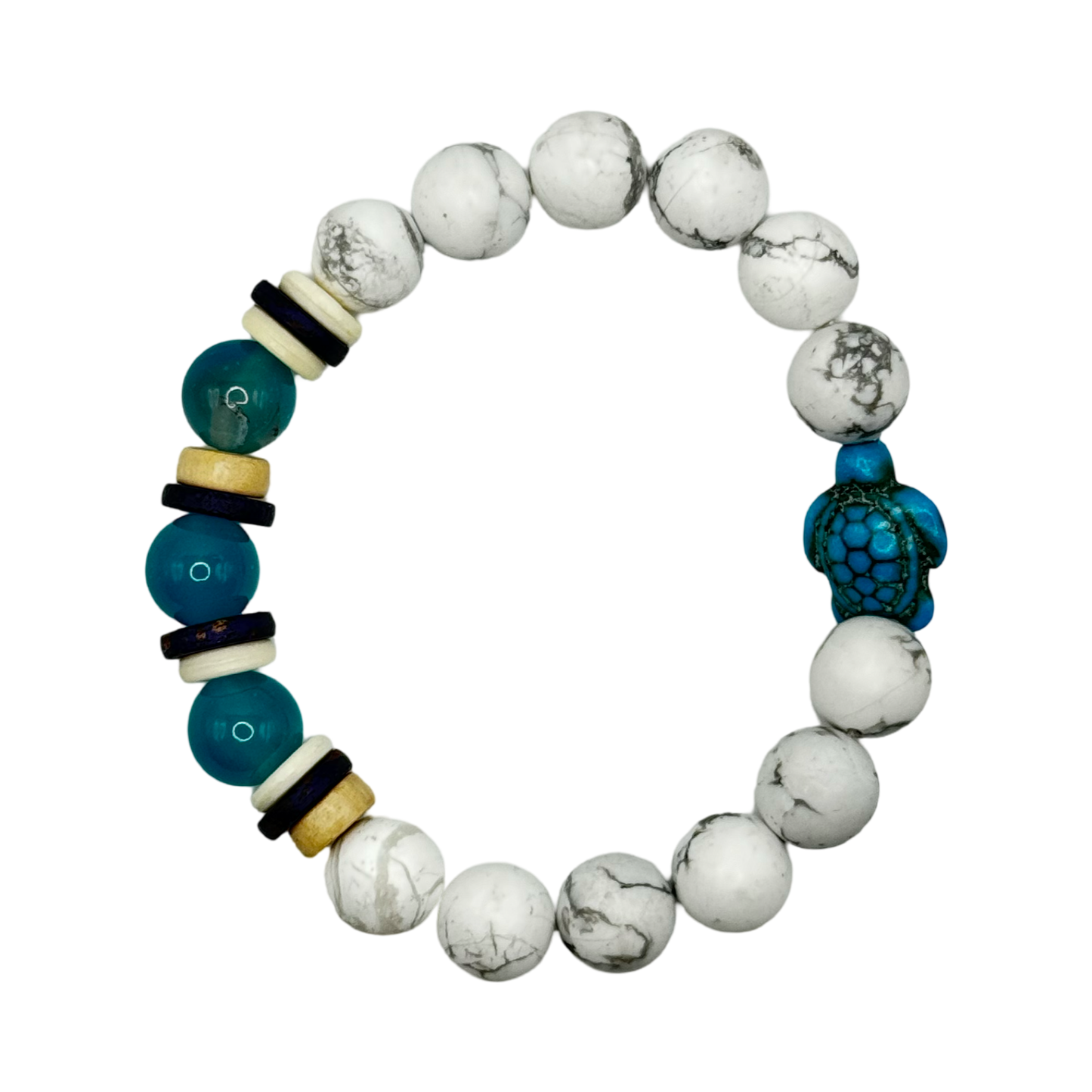 Honu (Turtle) Howlite and Blue Tiger's Eye Bracelet - Tranquility and Wisdom