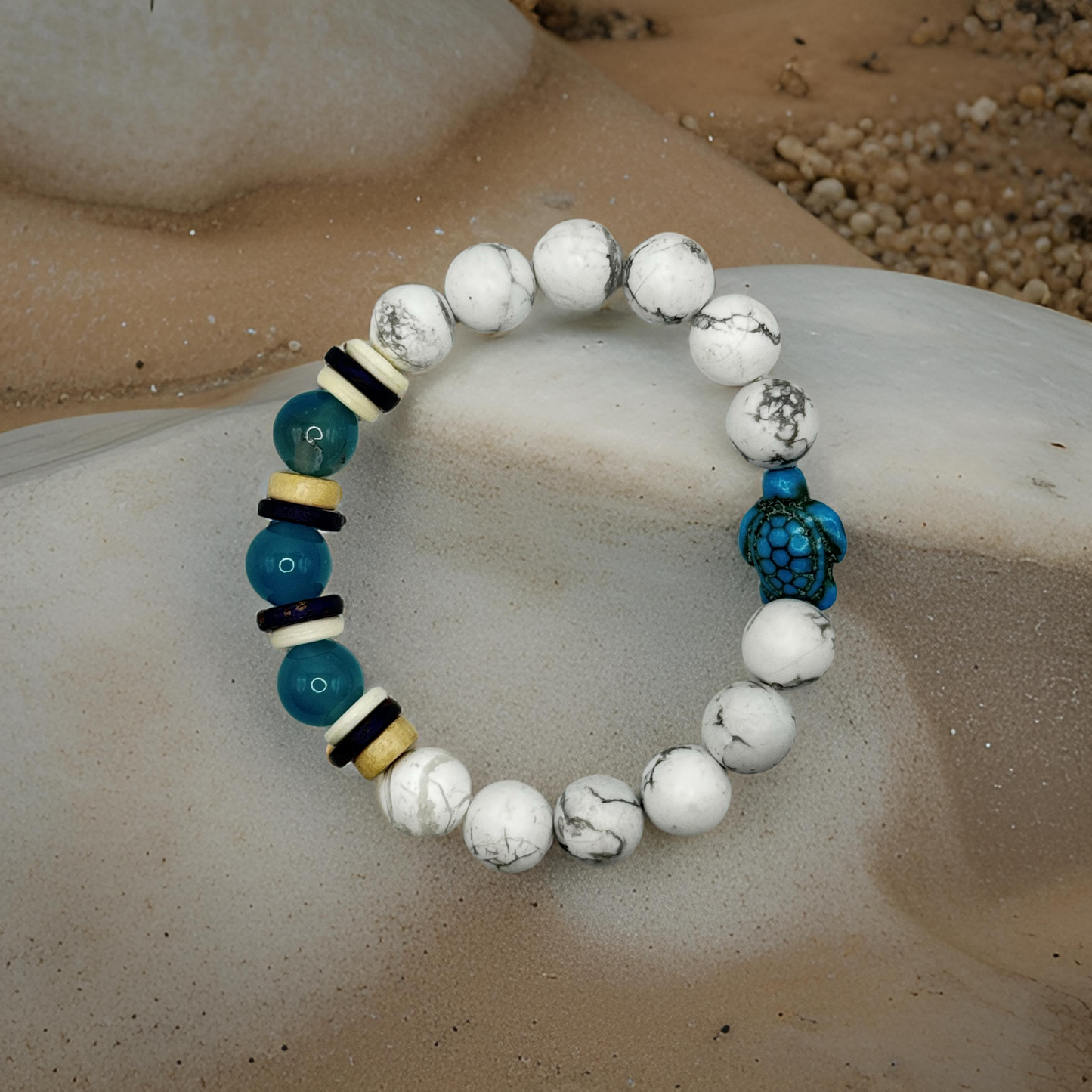 Honu (Turtle) Howlite and Blue Tiger's Eye Bracelet - Tranquility and Wisdom