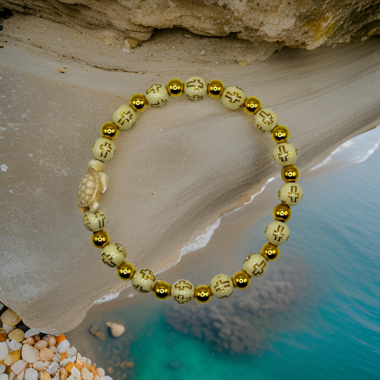 Coconut Shell Cross Bead Bracelet - Self-Awareness and Enlightenment