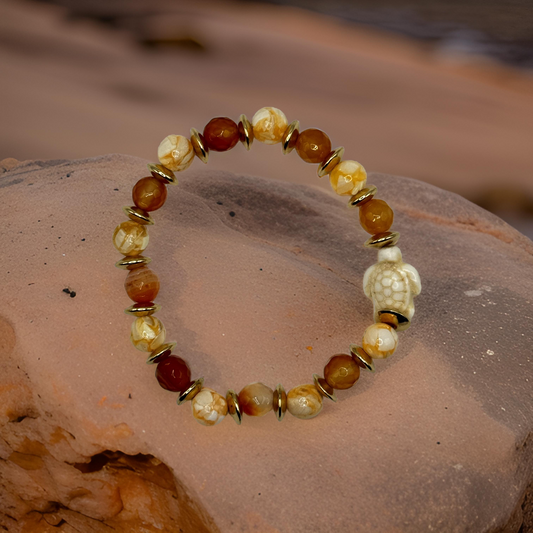 Honu (Turtle) Orange and Rutilated Agate Bracelet - Prosperity and Emotional Clarity