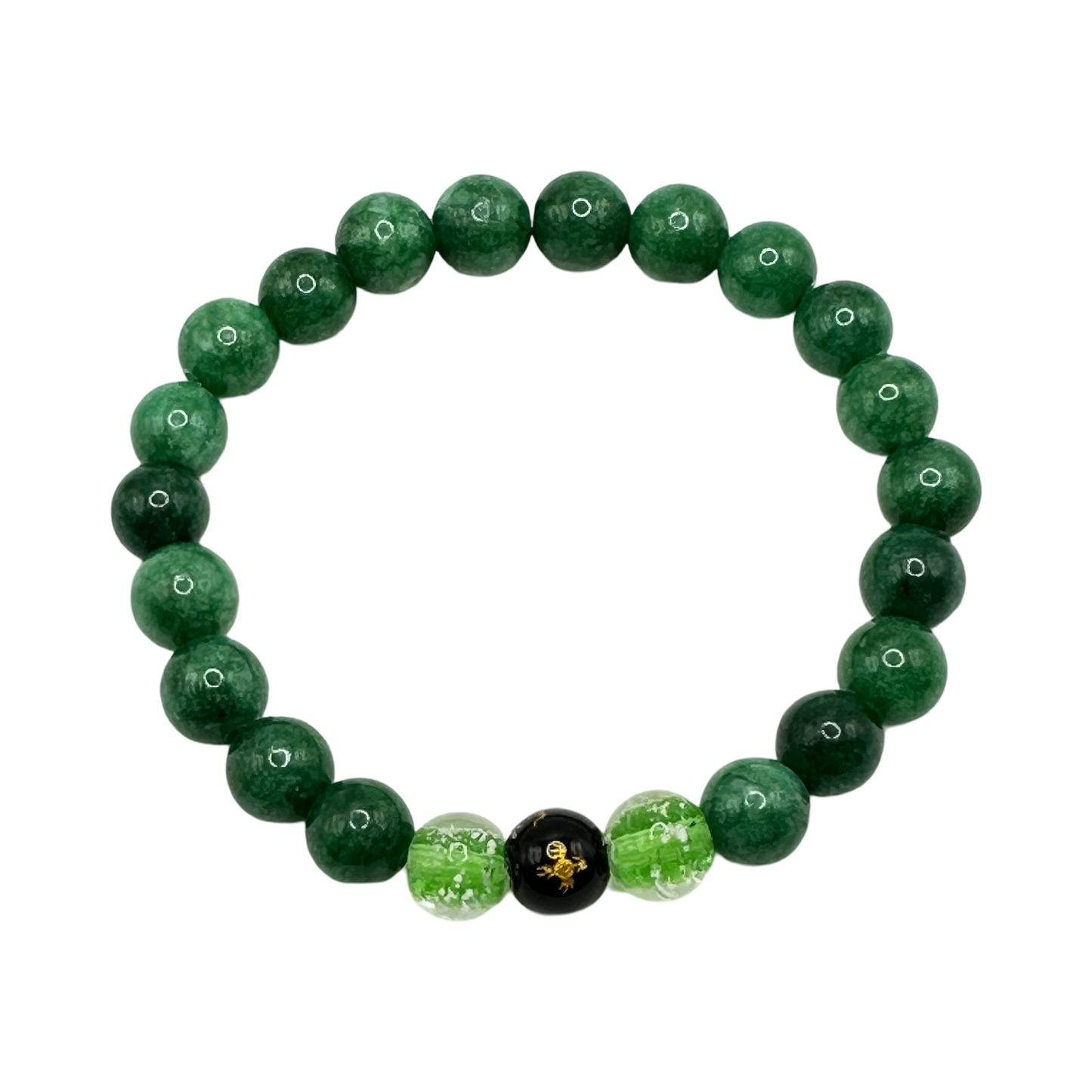 Dragon Bead Green and Black Agate Bracelet - Balance and Strength